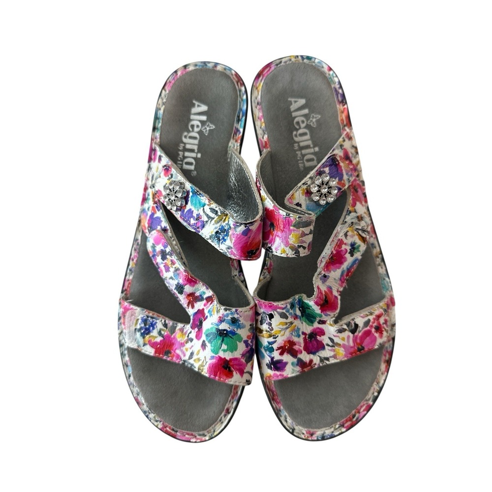 Alegria Floral Pink Multi Wedge Slide Sandals - Picture 6 of 9